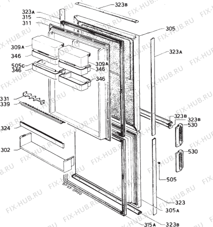 Взрыв-схема холодильника Rex RK25.10PR - Схема узла Door 003